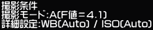 �B�e���� �B�e���[�h:A(F�l��4.1) �ڍאݒ�:WB(Auto) / ISO(Auto)